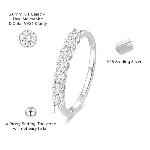 EAMTI Moissanite Wedding Bands for Women 7 Stone Eternity Bands Rings D Color VVS1 Clarity 925 Sterling Silver Anniversary Moissanite Stackable Engagement Rings for Women Size 6.5 - Thumbnail 2