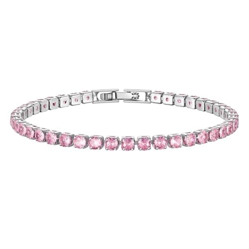 Just Being Cute Tennis Bracelets for Women|White Gold Plated Classic Tennis Bracelet with 3mm Pink Round Cubic Zirconia|Birthday Anniversary Wedding Valentine's Day Gift, Size 6.5-7.5 Inch - Image 1