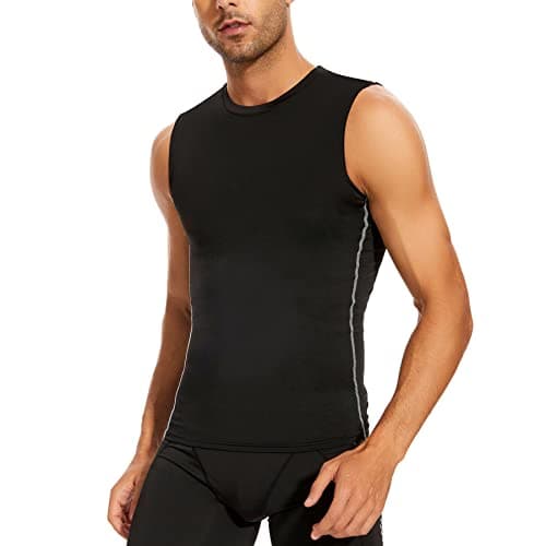 AMZSPORT Men's 3 Pack Compression Tank Top, Sleeveless Base Layer Workout Undershirt, Moisture Wicking Athletic Gym Vest, Black XL - Thumbnail 2