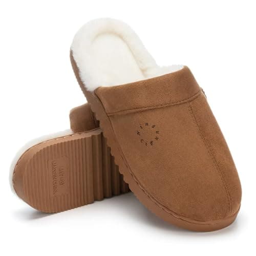NineCiFun Slippers for Women Fuzzy House Shoes Cozy Suede Scuff Mules with Plush Fleece Lining Memory Foam Non-Slip Indoor Outdoor Cute Slippers Dark Camel Size 9 10 - Thumbnail 4
