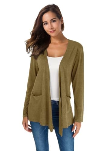 TownCat Womens Lightweight Cardigans Long Sleeve Open Front Casual Cardigan with Pockets (Khaki, XL) - Image 1