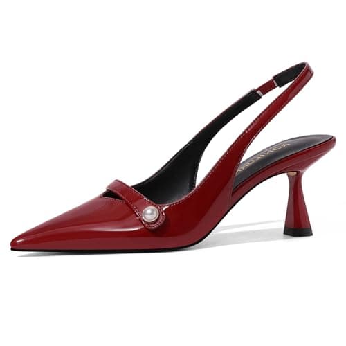 RONILURN Women Kitten Heels Slingback Low Heel Pumps Dress Shoes for Women Closed Pointed Toe Pearl Heels for Work Wedding Bridal - Image 1