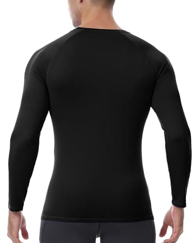 RIKUAOU Men's Long Sleeve Compression Shirt, Quick Dry Athletic Base Layer Top, Skins Fit Football Running Workout Undershirt Black - Thumbnail 3