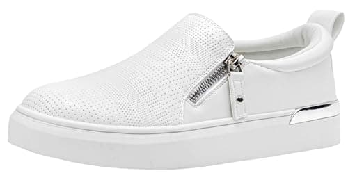 Jeossy Women's White Slip On Shoes Casual Fashion Sneakers 8010 Arch Support Loafers for Women with Zipper 10 (DJY8010 whiteperf 10) - Image 1