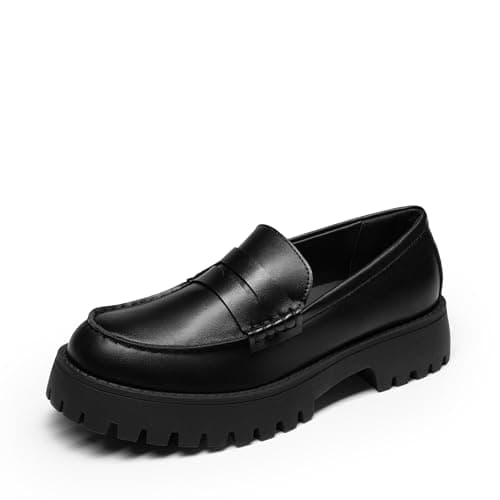 DREAM PAIRS Loafers for Women Platform Chunky Penny Loafer Lug Sole Comfortable Slip On Dressy Casual Work Business Office Shoes,Size 9,Black-Pu,SDLS26006W - Image 1
