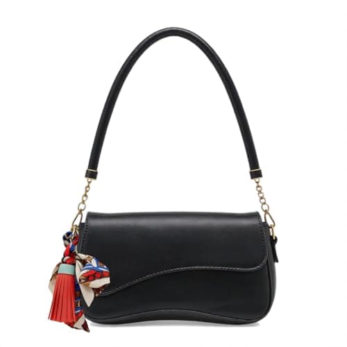 Shoulder Bag for Women, PU Leather Hobo Handbags Y2K Trendy Clutch Saddle Underarm Purse with 2 Removable Strap (Black-Double Strap) - Image 1