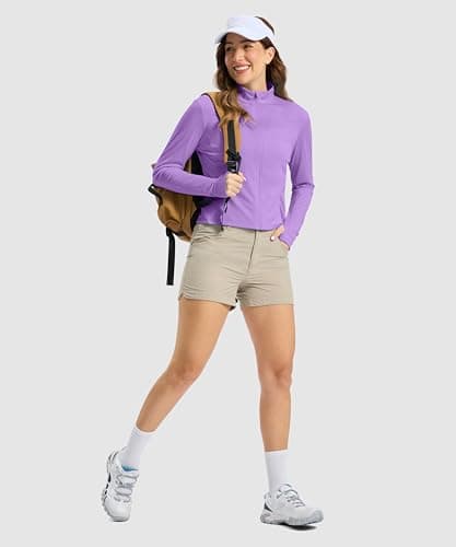 Soothfeel Women's UPF 50+ Sun Protection Athletic Jacket Lightweight Crop Zip Up Long Sleeve SPF Shirts Hiking Workout Pocket Purple L - Thumbnail 2