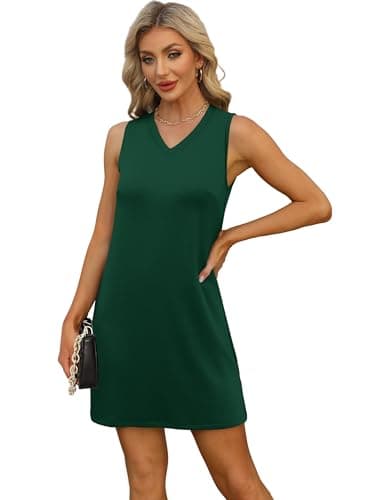 BKRIVE V-Neck Summer Casual Beach Dress for Women 2025 Vacation Women's Sleeveless Sundress with Split Dark Green - Thumbnail 5