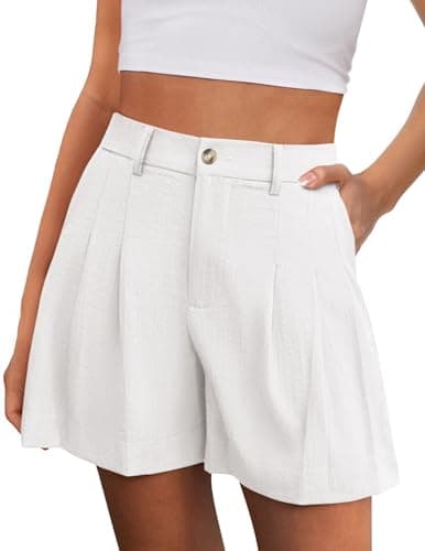 PRETTYGARDEN Womens Shorts Casual 2026 Summer Elastic High Waist Zipper Button Tailored Shorts Pleated Beach Vacation Clothes (White,XX-Large) - Image 1