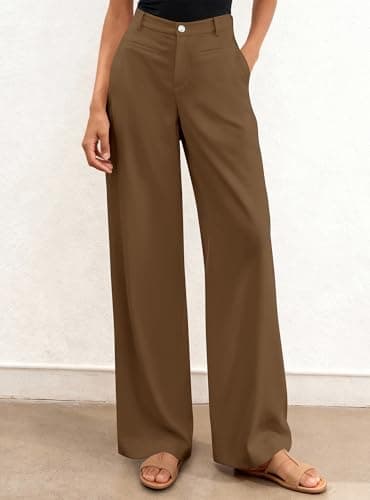 BTFBM Women Wide Leg Pants High Waisted Spring 2026 Business Casual Outfits Slacks Trousers Dressy Palazzo Pants Pockets(Brown, Medium) - Thumbnail 6