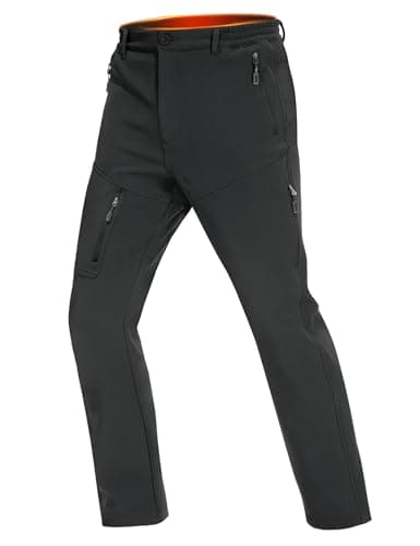 MOURCE Fleece Lined Winter Pants for Men Water Resistant - Ripstop Softshell Ski Hiking Pants Men, Arctic Black - Image 1