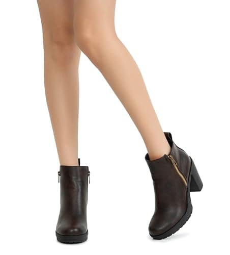 Jeossy Women's Platform Ankle Boots Brown Fashion 9675 Chelsea Booties Chunky Block Heel with Zipper Size 9M US (DJY9675 Brown 09) - Thumbnail 3