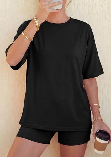 PRETTYGARDEN 2026 Women's Summer 2 Piece Sets Casual Lounge Set Short Sleeve Tops Shirts Shorts Travel Beach Vacation Outfits (Black,X-Small) - Thumbnail 6