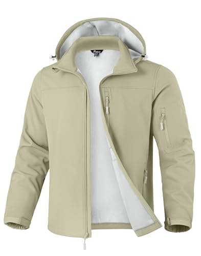Pudolla Men's Softshell Jacket Fleece Lined Water Resistant Hooded Winter Coats for Men Outdoor Work Hiking with Pockets(Khaki Medium) - Image 1
