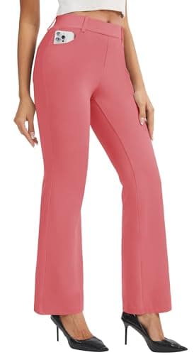 AVAMO Stretchy Work Pants Slacks for Women Pull On Dress Pants High Waisted Business Casual Office with Pockets Pink - Image 1