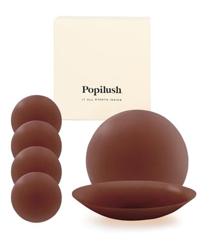 Popilush Nipple Covers for Women - 2 Pairs Sticky Bra - Reusable Silicone Nipple Pasties Waterproof with Travel Case Hazelnut XLarge - Image 1