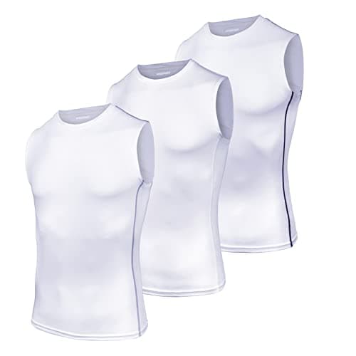 AMZSPORT Men's 3 Pack Compression Tank Top, Sleeveless Base Layer Workout Undershirt, Moisture Wicking Athletic Gym Vest, White XL - Image 1