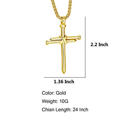 Rehoboth Men's Stainless Steel Nail Cross Pendant Necklace With 24 Inch Chain for Women Men - Thumbnail 2