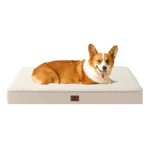 EHEYCIGA Orthopedic Dog Beds for Large Dogs with Removable Washable Cover for Crate, Camel, 35x23 - Image 1