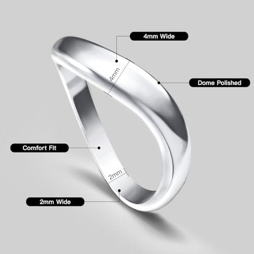 Zuyaeui 14K White Gold Plated Twisted Wave Ring for Women, 4mm Dome Polished 925 Sterling Silver Stackable Band, Wedding Anniversary Engagement Promise Gift for Her, Size 8 - Thumbnail 4