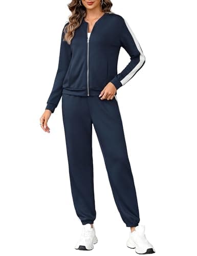 Totatuit Women's 2 Piece Tracksuit Sweatsuits Sets Side White Stripes Sweatshirt and Jogging Sweatpants Suit Navy Blue Medium - Image 1