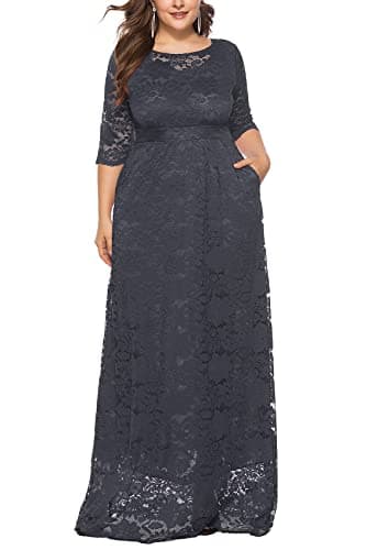 Eternatastic Womens Floral Lace 2/3 Sleeves Maxi Dress Evening Party Long Dress XXL Dark Gray - Image 1