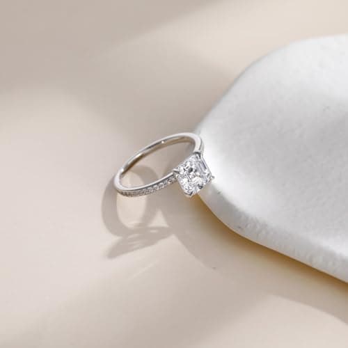 EAMTI 2CT Asscher Cut Engagement Rings for Women Cubic Zirconia CZ 925 Sterling Silver Wedding Rings for Her Solitaire Promise Wedding Bands Size 5 - Thumbnail 3