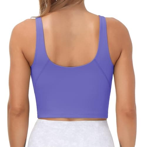 Women’s Longline Sports Bra Wirefree Padded Medium Support Yoga Bras Gym Running Workout Tank Tops(Bright Purple, Small) - Thumbnail 4