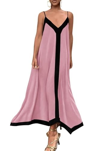 PRETTYGARDEN Womens Maxi Dress 2026 Summer Sundress V Neck Spaghetti Strap Flowy Elegant Party Dresses Beach Vacation Clothes (Pink,Small) - Image 1