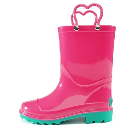 Stelle Rain Boots for Girls Waterproof Lightweight Kids Toddler Rainboots Boys Easy On Handles Non-Slip Sole Shoes(Fuchsia,9MT) - Image 1