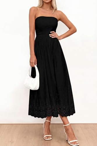 PRETTYGARDEN Womens Summer Dresses 2026 Sexy Sleeveless Tube Top Long Dress Eyelet Cotton Maxi Beach Sundress Pockets(Black,XX-Large) - Thumbnail 6