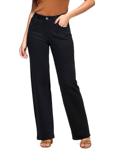 ZPIUO Straight Leg Jeans for Women - High Waisted Wide Leg, Y2K Loose Fit Denim Pants with Pockets 90s Black, Size 8 - Image 1