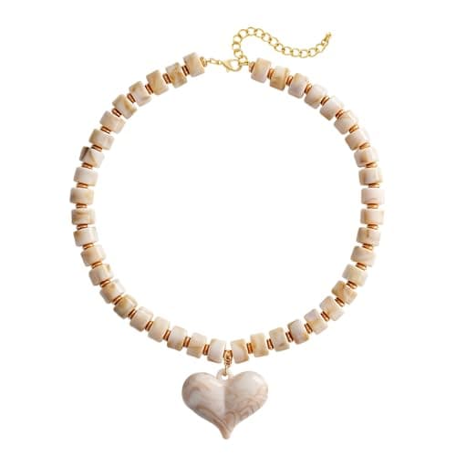 SHANTYSON White Chunky Heart Penadnt Necklace for Women Statement Boho Puff Heart Necklaces Big Acrylic Beaded Chain Jewelry Gift (ivory-color) - Image 1