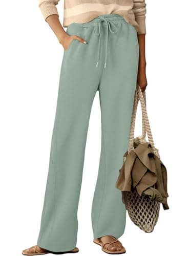Dokotoo Wide Leg Pants Woman Fall Winter Women's Pants Fashion Trendy Palazzo Pants for Women Casual Elastic Waisted Loose Trousers for Women Smoke Green - Image 1