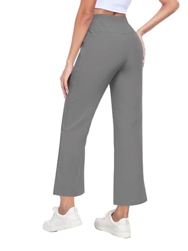 AGVNG Women's Pants Casual Wide Leg Pants High Waisted Elastic Waist Drawstring Lightweight Lounge Work Travel Comfy Trousers Pants with 2 Pockets Grey L - Thumbnail 2
