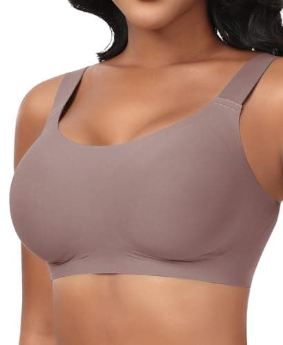 Ganado Seamless Wireless Bras for Women Full Coverage No Underwire Supportive Bras Padded T Shirt Bra Comfort Bralette (Brown, Medium) - Image 1