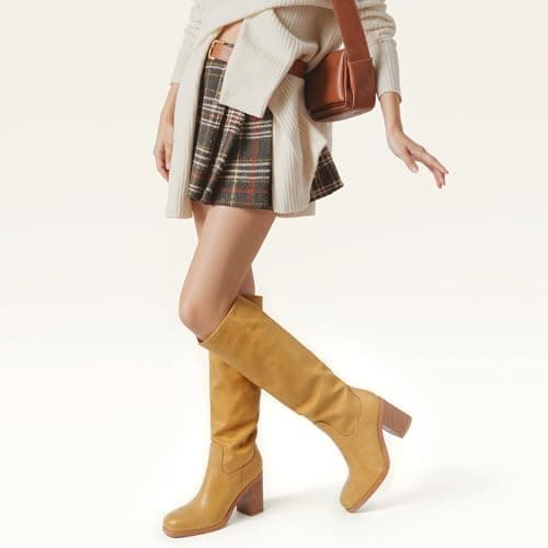 heelchic Knee High Boots for Women Banana Campus Boots Square Toe Chunky Heel Tall Boots Long Fall Boots,12 - Thumbnail 2