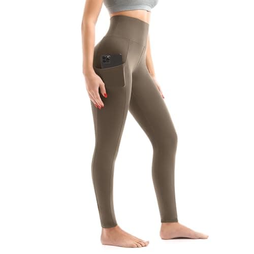 Walifrey Leggings with Pockets for Women, High Waisted Buttery Soft Womens Leggings for Gym Yoga Workout (Khaki SM) - Image 1