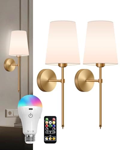 FCPVHOY Battery Operated Wall Sconce Set of 2, Dimmable Wireless Wall Lights with Remote Control, 3 Color Temperatures &15 RGB Colors, Rechargeable Cordless Wall Lamp for Bedroom, Living Room, Hallway - Image 1