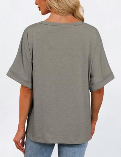 GKBK Womens Oversized T Shirts V Neck Loose Fit Shirts Short Sleeve Summer Casual Tops 2025 Trendy Blouses Y2K Plain Tees Gray M - Thumbnail 4