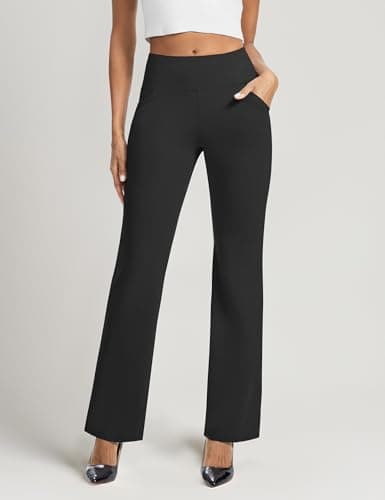 AVAMO Womens Dress Pants Straight Leg High Waisted Pull On Stretchy Work Pants Business Casual Slacks Office with Pockets Black - Thumbnail 2