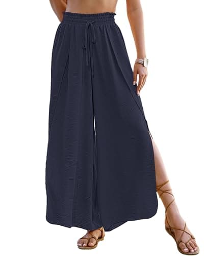 Bsubseach Swim Beach Cover Up Pants for Women Flowy Pant Wide Leg Bathing Suit Coverup Swimsuit Palazzo with Slits Navy Blue - Image 1