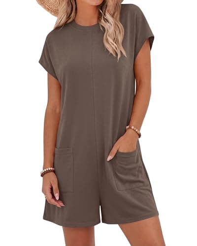 BTFBM Rompers for Women Summer 2026 Casual Dressy One Piece Shorts Tshirt Pants Jumpsuit Beach Vacation Clothes Outfit(Coffee, X-Large) - Image 1