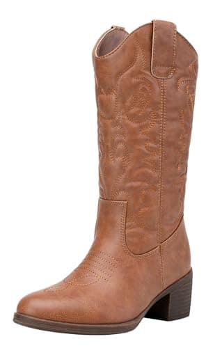 Vepose Women's Cowboy Boots Western Cowgirl Round Toe Mid Calf Boots,Brown,Size 6M US(CJY9801 Brown 06) - Image 1