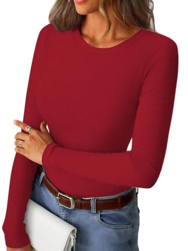 GKBK Ribbed Long Sleeve Tops for Women Fitted Basic Tight T-Shirts Crewneck Cute Layering Tops Lightweight Fall Sweaters 2026 Fashion Outfits Winter Clothes Red - Image 1