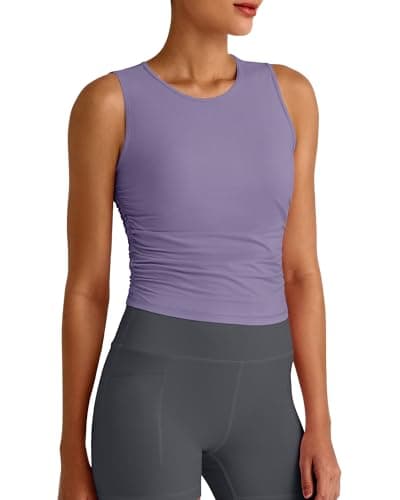 G4Free Athletic Tops for Women Slim Sleeveless High Neck Workout Crop Tanks Soft Running Shirt Gym Activewear (Gray Purple,S) - Image 1