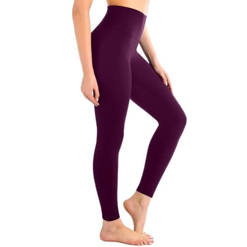 Leafigure High Waisted Leggings for Women- Soft No See-Through Yoga Pants for Gym Workout Running Purple XXL - Image 1
