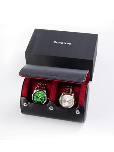 Simpirae Watch Travel Case for Men, PU Leather Watch Roll for 2 Watches, Watch Organizer for Birthday or Christmas, Black/Red - Image 1