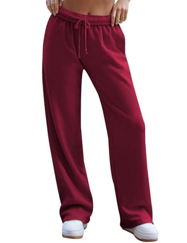 HeSaYep Women's Baggy Wide Leg Sweatpants Straight Leg Trousers Drawstring Elastic Waist Low Rise Active Sweat Pants Red S - Image 1