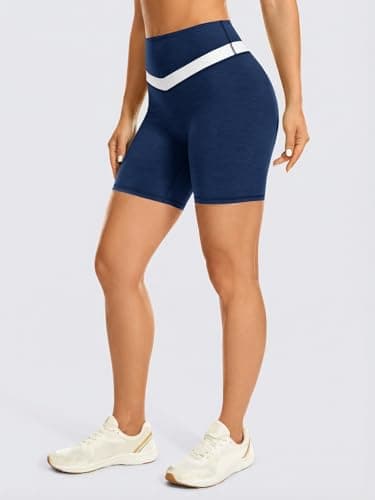 Aoysky Womens 6" High Waisted Butt Lifting Biker Shorts Buttery Soft Color Block Yoga Running Volleyball Athletic Shorts Navy - Thumbnail 2